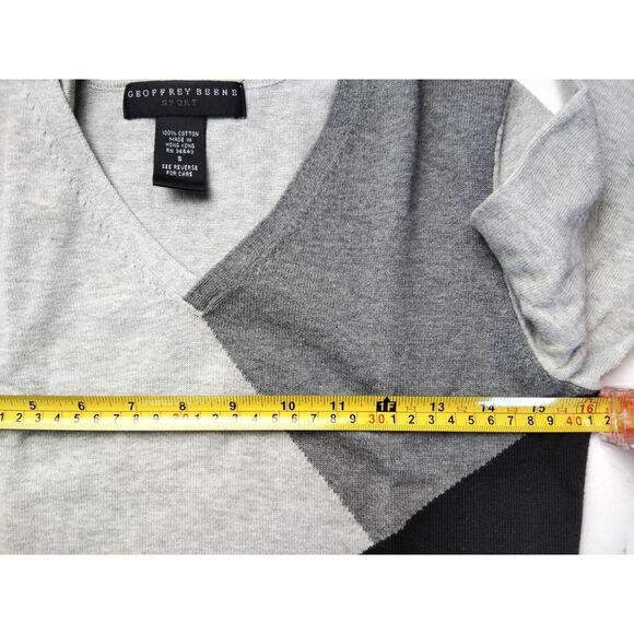 Geoffrey Beene Sport Black Gray Colorblock V-Neck 100% Cotton Women’s Sweater S - Picture 7 of 13